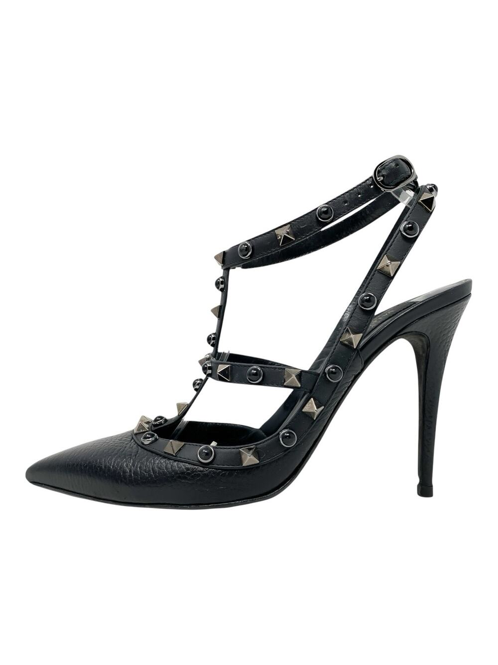 Valentino Garavani Rolling Rockstud Black Leather Cage Pumps EU 39